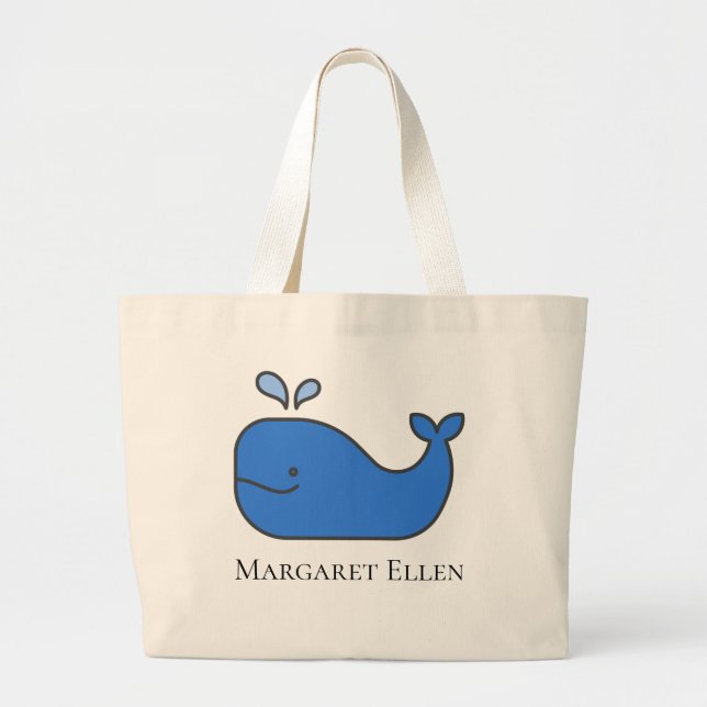 Preppy Nautical Blue Whale Personalised Large Tote Bag (Front)