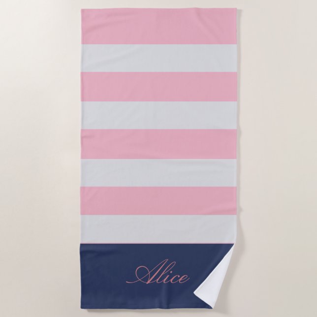 Preppy Nautical Monogram Beach Towel (Front)