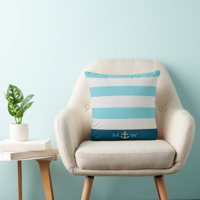 Preppy Nautical Monogram Throw Pillow (Chair)