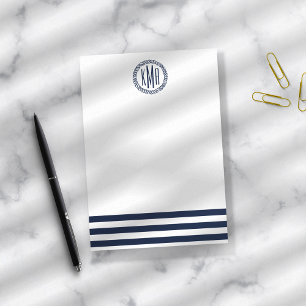 Preppy Nautical Navy Stripe & Monogram Post-it Notes
