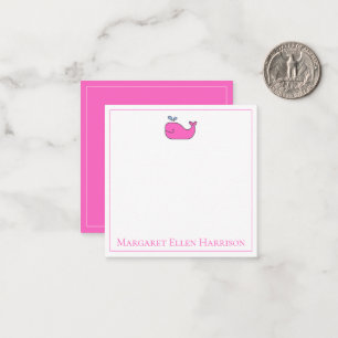 Preppy Nautical Pink and White Whale Personalised Card
