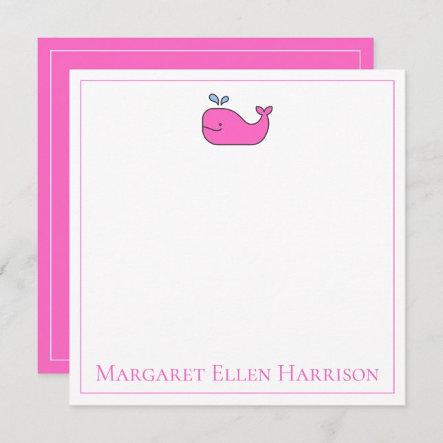 Preppy Nautical Pink and White Whale Personalised Card (Front/Back)