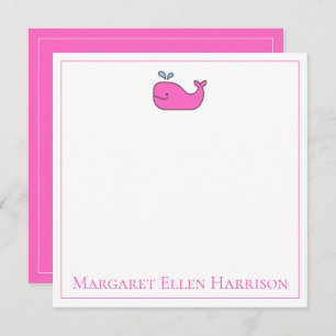 Preppy Nautical Pink and White Whale Personalised Card
