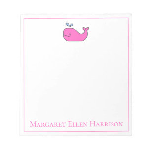 Preppy Nautical Pink and White Whale Personalized Notepad