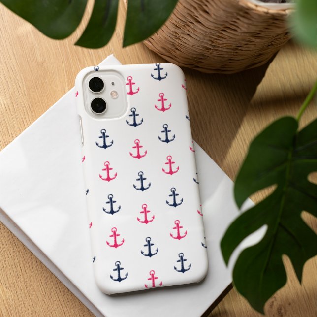 Preppy Nautical Pink & Navy Anchor Pattern Case-Mate iPhone Case (Creator Uploaded)