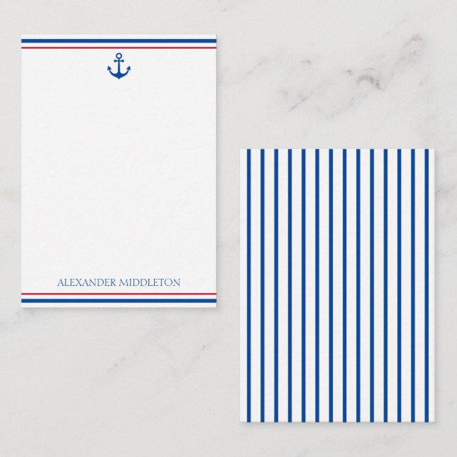 Preppy Nautical Stripes and Anchor Personalised Card (Front/Back)