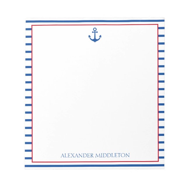Preppy Nautical Stripes and Anchor Personalised Notepad (Front)