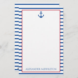 Preppy Nautical Stripes and Anchor Personalised Stationery