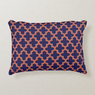 Preppy Navy and Orange Modern Decorative Cushion