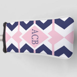 Preppy Navy and Pink Chevron Ladies Monogram Golf Golf Head Cover