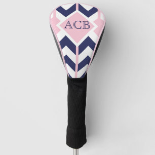 Preppy Navy and Pink Chevron Ladies Monogram Golf Head Cover