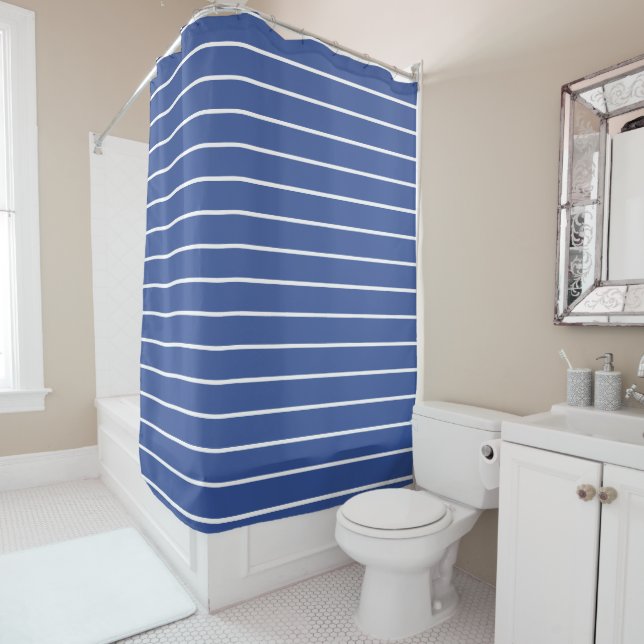  Preppy Navy and White Stripes Geometric Pattern S Shower Curtain (In Situ)
