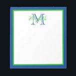 Preppy Navy Blue and Green Monogram Notepad<br><div class="desc">This preppy notepad features a border of classic navy blue and green with a matching monogram that you can personalise with your choice of name and initial.</div>