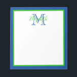 Preppy Navy Blue and Green Monogram Notepad<br><div class="desc">This preppy notepad features a border of classic navy blue and green with a matching monogram that you can personalise with your choice of name and initial.</div>