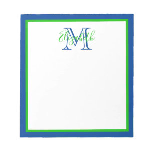 Preppy Navy Blue and Green Monogram Notepad