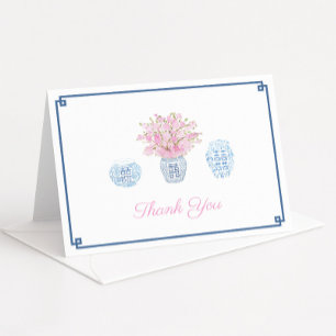 Preppy Navy Blue And Pink Ginger Jars Baby Shower Thank You Card