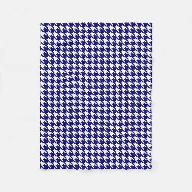 Preppy Navy Blue and White Houndstooth Pattern Fleece Blanket (Front)