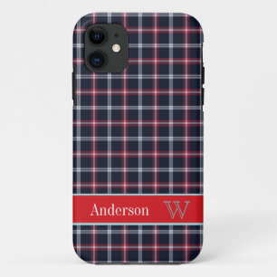 Preppy Navy Blue & Red plaid pattern iPhone 5 case