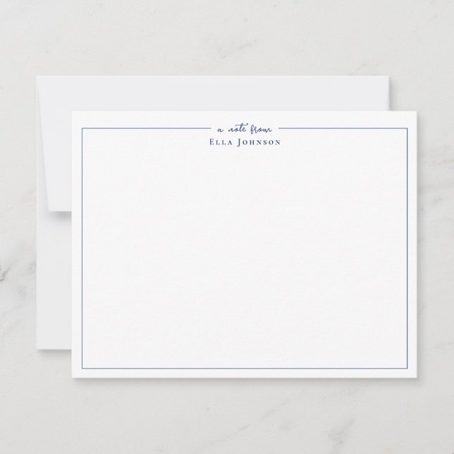 Preppy Navy Blue & White a note from  Thank You Card (Front)