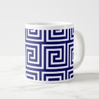 Preppy Navy Blue White Greek Key Pattern