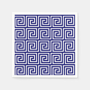 Preppy Navy Blue White Greek Key Pattern Napkin