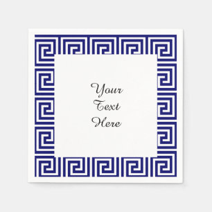 Preppy Navy Blue White Greek Key Pattern Napkin