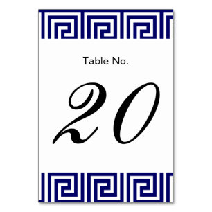 Preppy Navy Blue White Greek Key Pattern Table Number