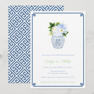 Preppy Navy & Chartreuse Boy Baby Shower Party Invitation