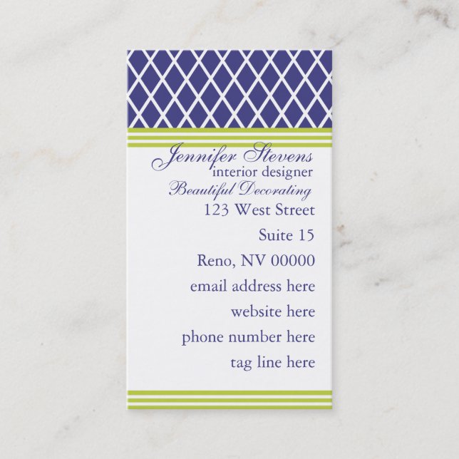 Preppy Navy Lattice Business Card (Front)