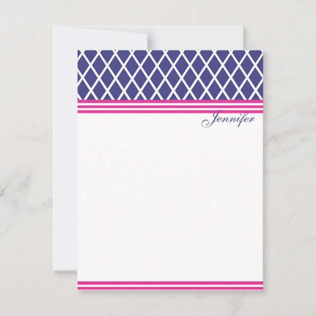Preppy Navy Lattice Note Card (Front)