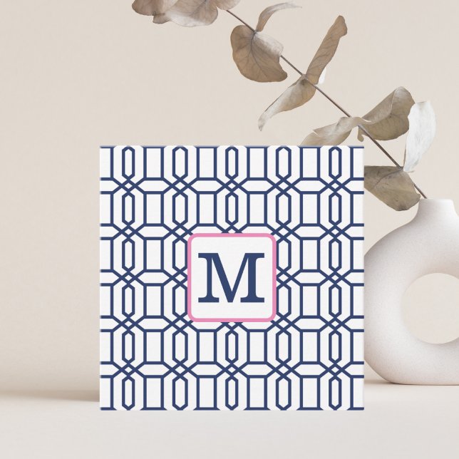 Preppy Navy Octagon Pattern / Navy Monogram  Card (Creator Uploaded)