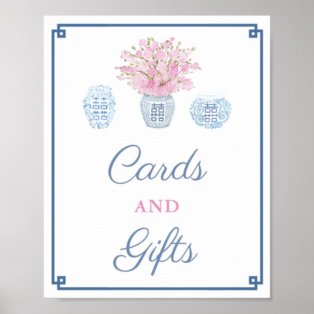 Preppy Navy Pink Cards And Gifts Wedding Shower  Poster (Front)