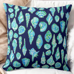 Preppy Navy Seashell / Coastal Beach House Cushion