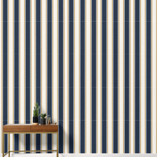 Preppy Navy, Smoke Blue & Khaki Ticking Stripe Wallpaper