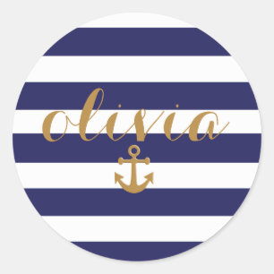 Preppy Navy Stripes & Anchor Laptop Sticker