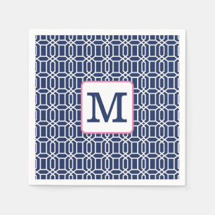 Preppy Navy White Octagon Monogram Initial Napkin