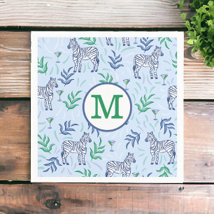 Preppy Navy Zebra Martinis Blue Monogram  Napkin