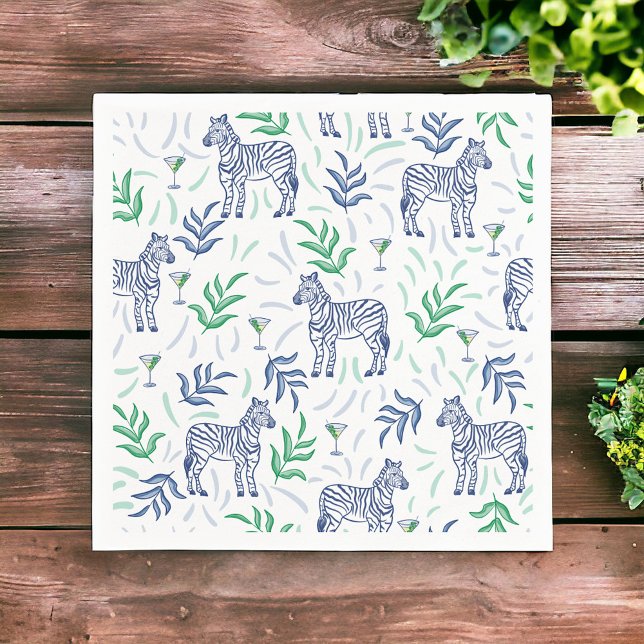 Preppy Navy Zebra Martinis White Napkin (Creator Uploaded)