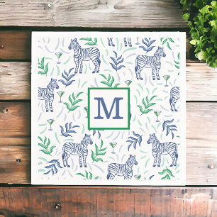 Preppy Navy Zebras Martinis / Navy Monogram White Napkin