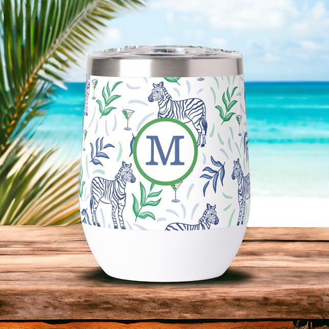 Preppy Navy Zebras with Martinis Monogram  (Creator Uploaded)