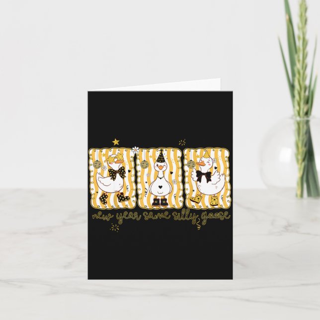 Preppy New Year Same Silly Goose Coquette Bow Happ Card (Front)