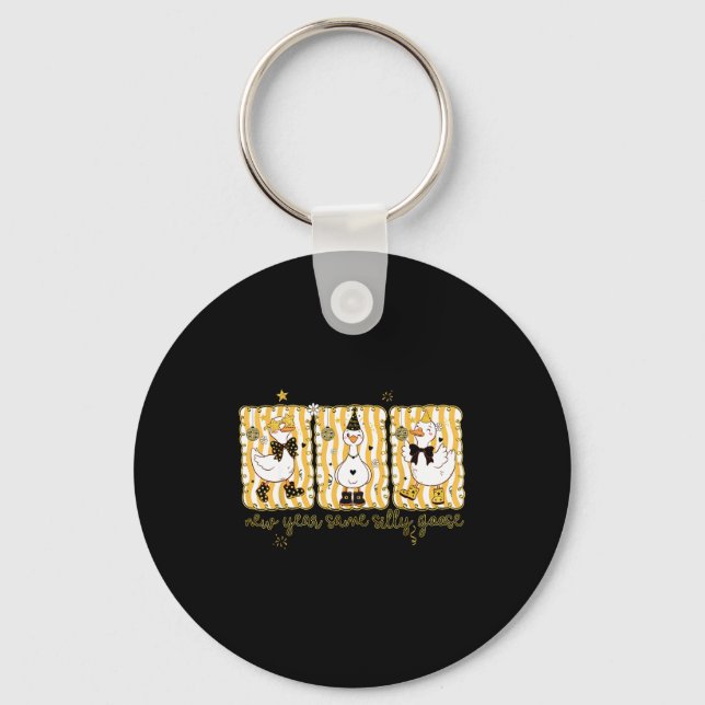 Preppy New Year Same Silly Goose Coquette Bow Happ Key Ring (Front)