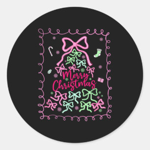 Preppy Nk Coquette Bow Christmas Tree Girly Xmas H Classic Round Sticker