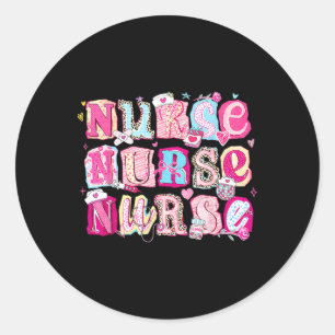 Preppy Nurse Valentine 90s Stethoscope Valentine D Classic Round Sticker