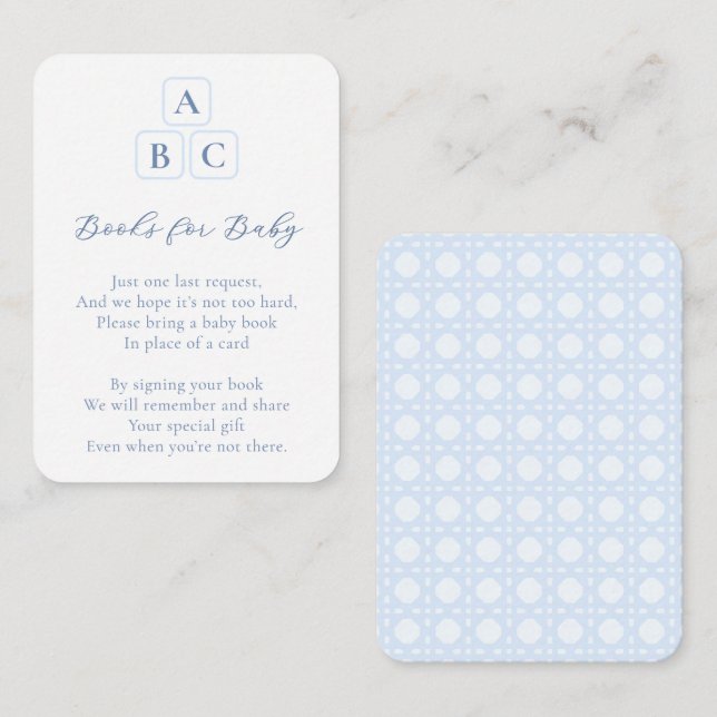 Preppy Nursery Blocks Books For Baby Boy Shower Enclosure Card (Front/Back)