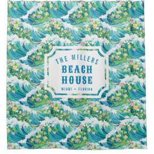 Preppy Ocean Waves Beach House Shower Curtain