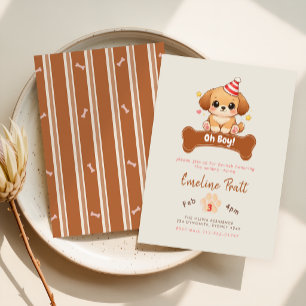 Preppy Oh Boy Puppy Baby Shower Invitation