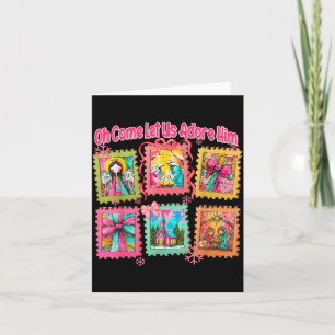 Preppy Oh Come Let Us Adore Him Christian Christma Card