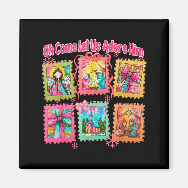 Preppy Oh Come Let Us Adore Him Christian Christma Magnet (Front)