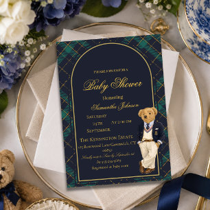 Preppy Old Money Teddy Bear Baby Shower Invitation